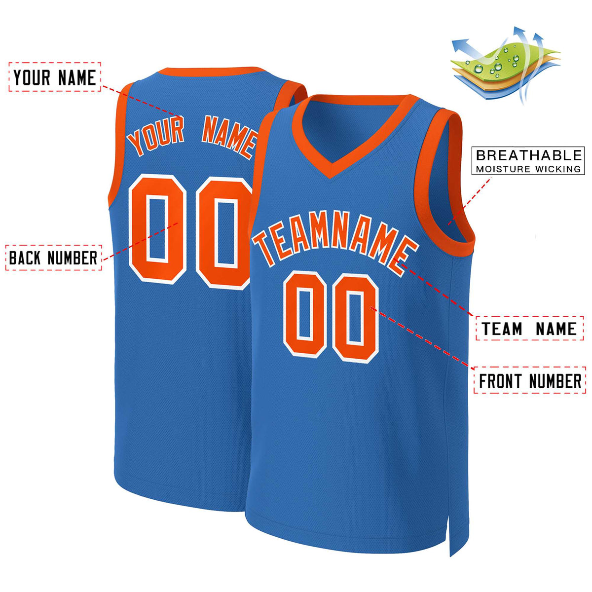 Custom Blue Orange-White Classic Tops Basketball Jersey