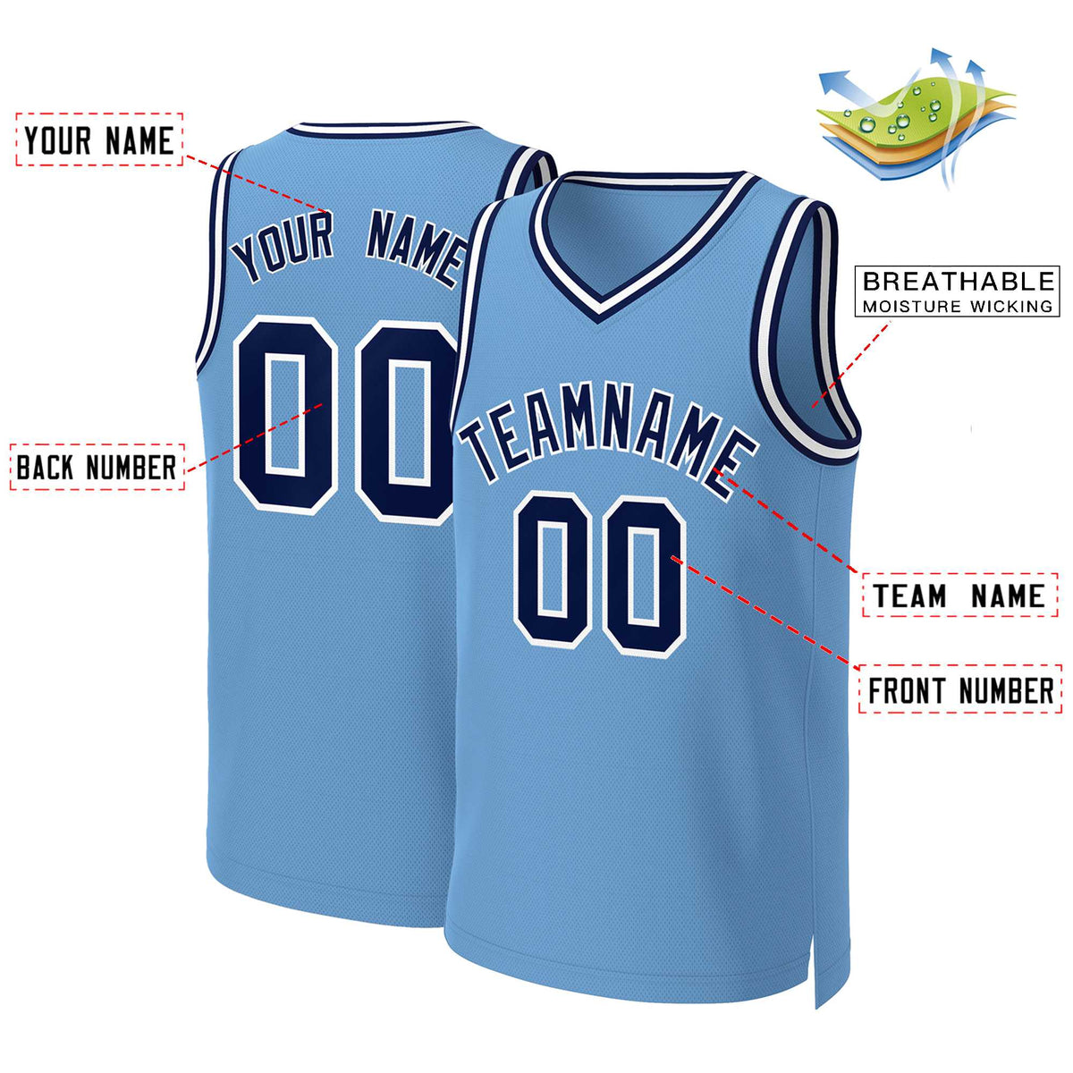 Custom Light Blue Navy-White Classic Tops Basketball Jersey