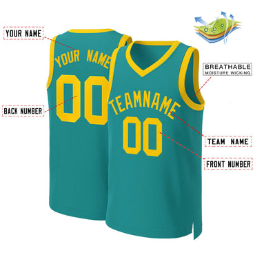 Custom Teal Yellow Classic Tops Basketball Jersey