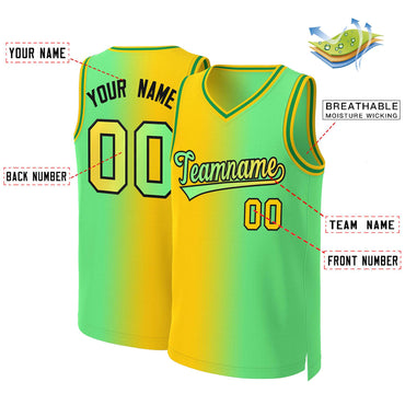 Custom Yellow Neon Green-Black Gradient Fashion Tops Basketball Jersey
