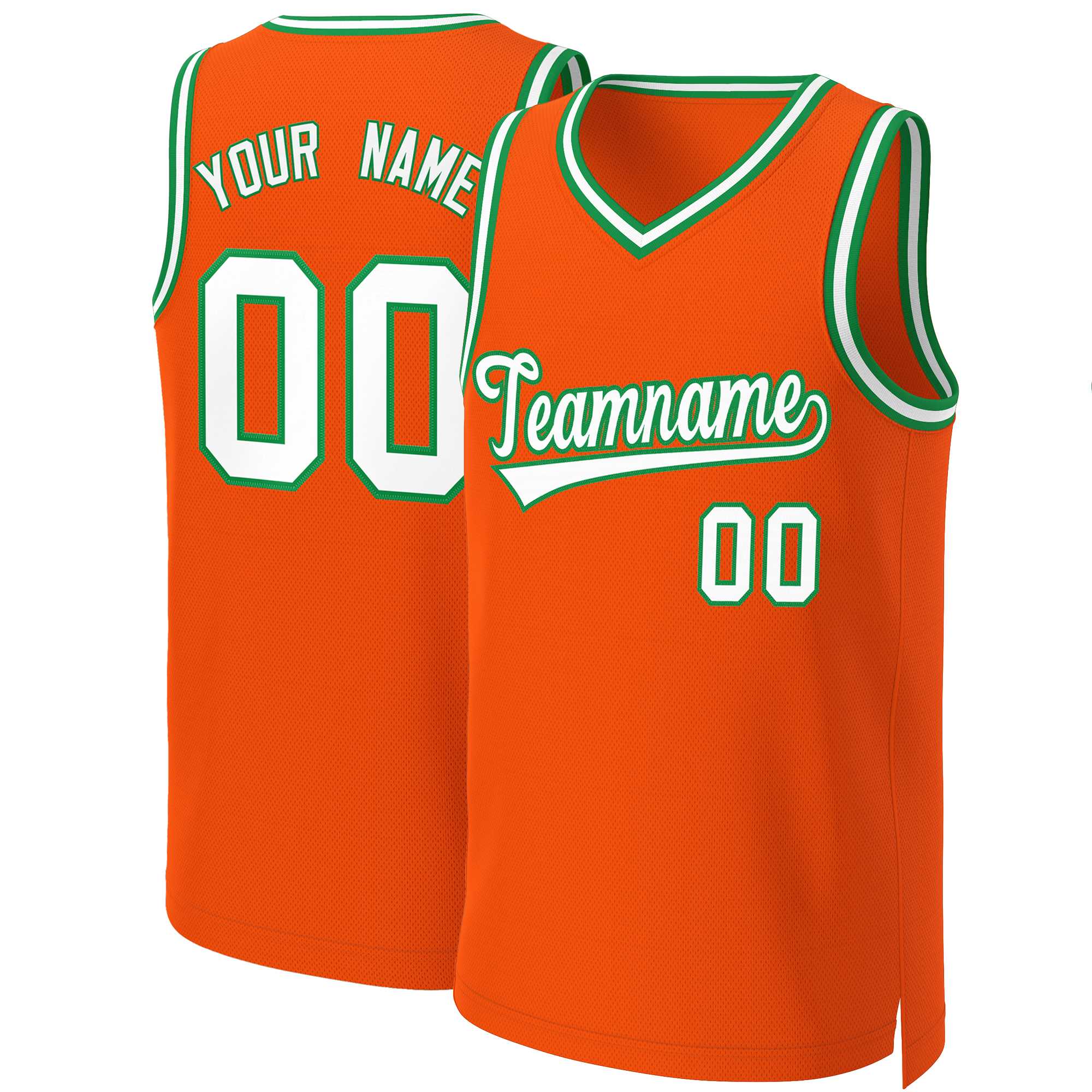 Custom Orange White-Kelly Green Classic Tops Basketball Jersey