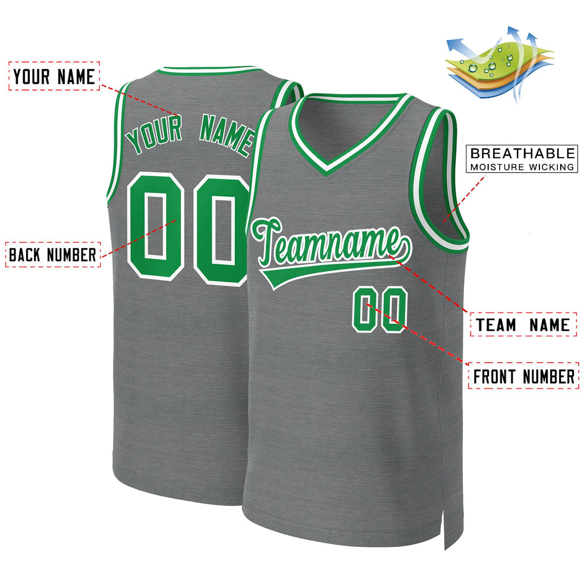Custom Dark Gray Kelly Green-White Classic Tops Basketball Jersey
