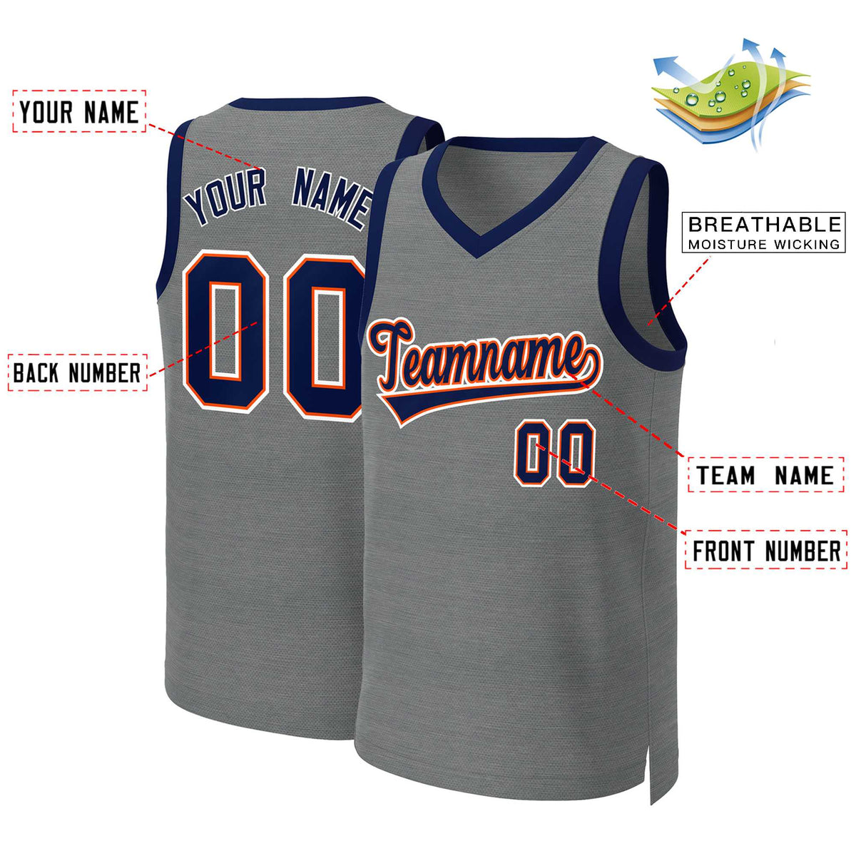 Custom Dark Gray Navy-Orange Classic Tops Basketball Jersey