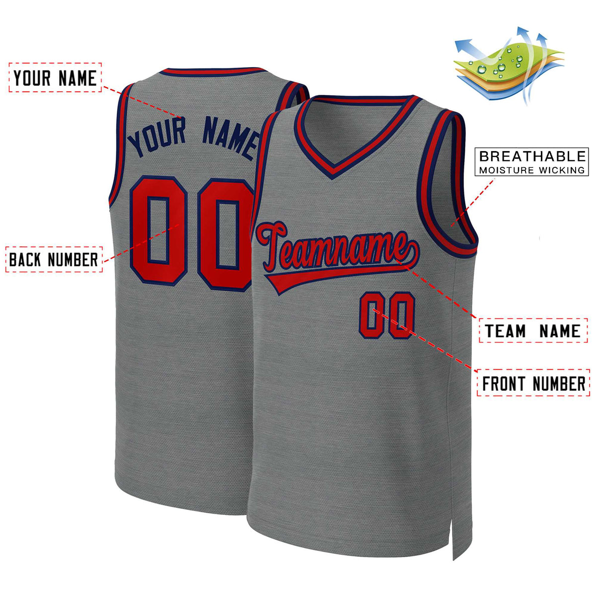 Custom Dark Gray Red-Navy Classic Tops Basketball Jersey