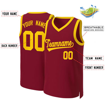 Custom Maroon Yellow Classic Tops Basketball Jersey
