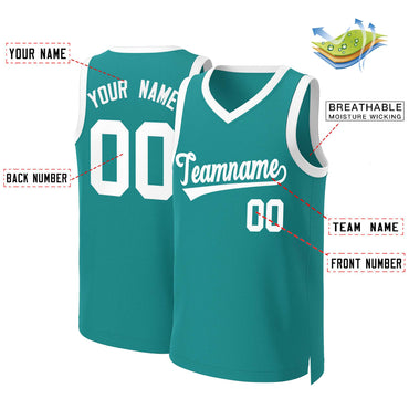 Custom Teal White Classic Tops Basketball Jersey