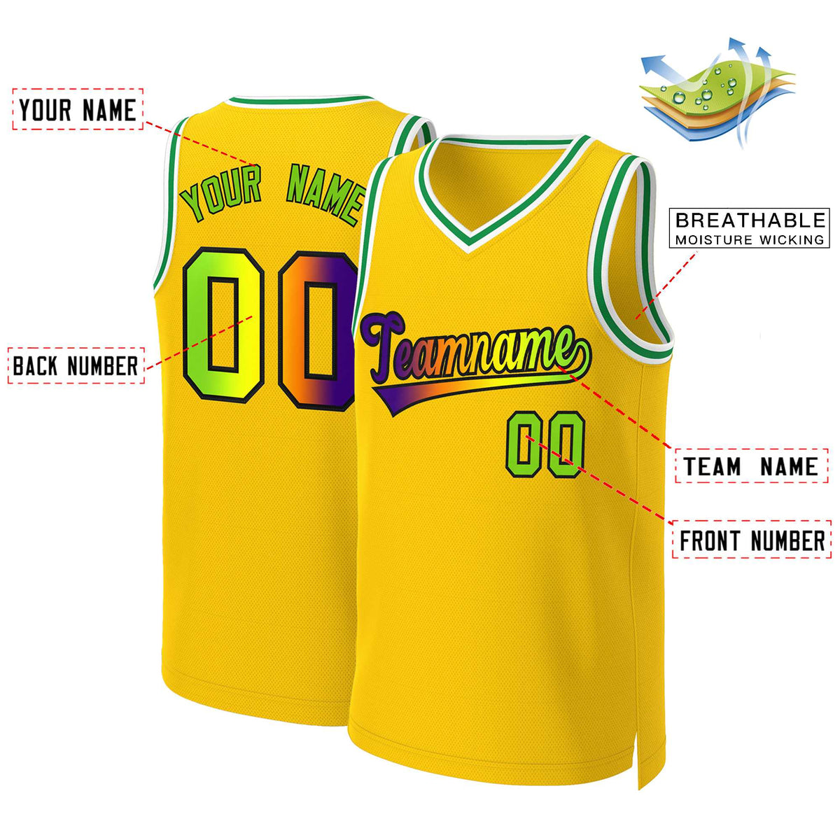 Custom Yellow Purple-Black Classic Gradient Fashion Tops Basketball Jersey