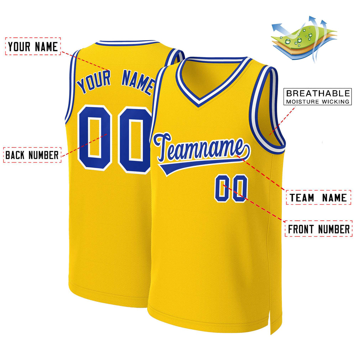 Custom Yellow Royal-White Classic Tops Basketball Jersey