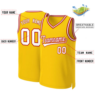 Custom Yellow White-Red Classic Tops Basketball Jersey