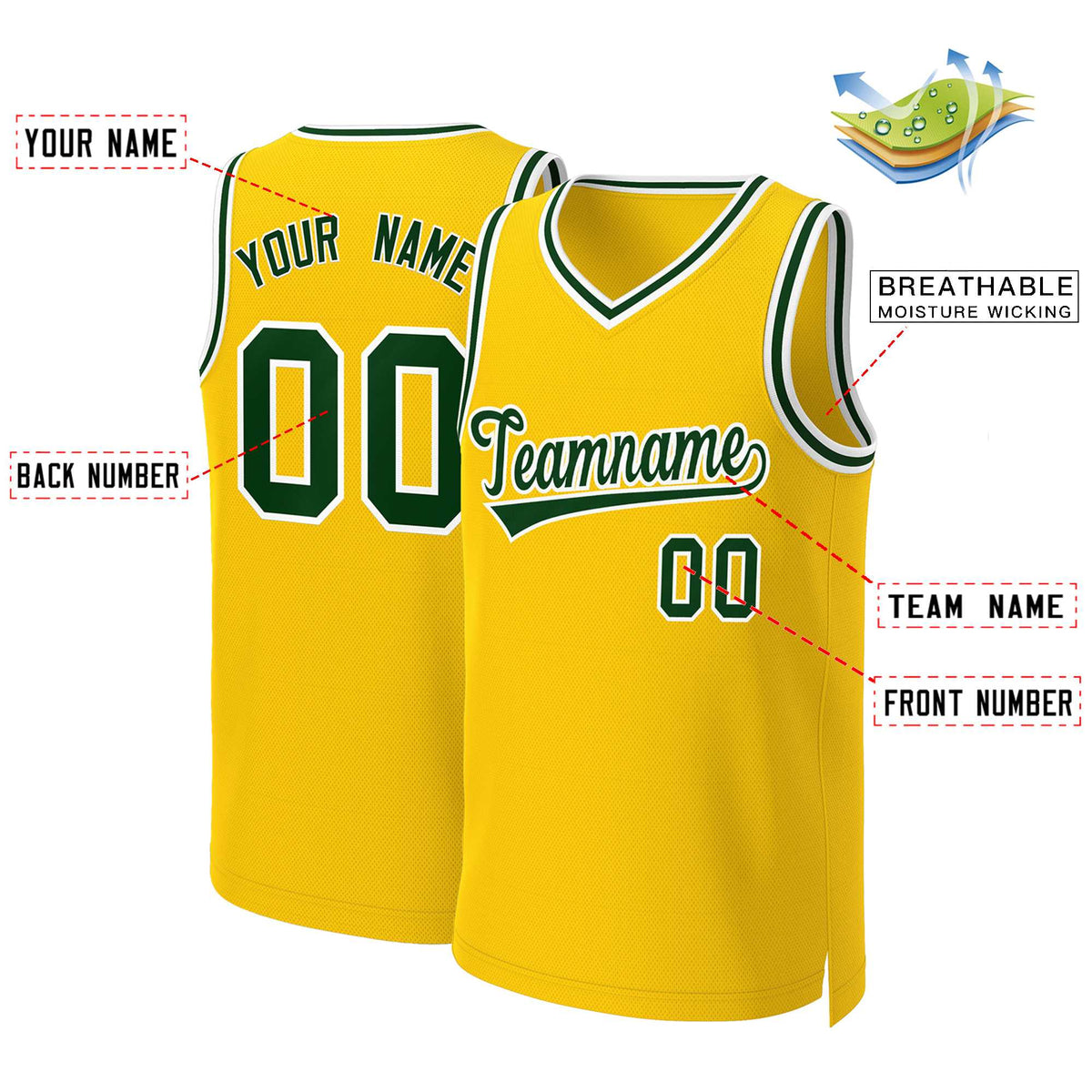 Custom Yellow Green-White Classic Tops Basketball Jersey