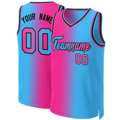 Custom Pink Blue-Black Gradient Fashion Tops Basketball Jersey