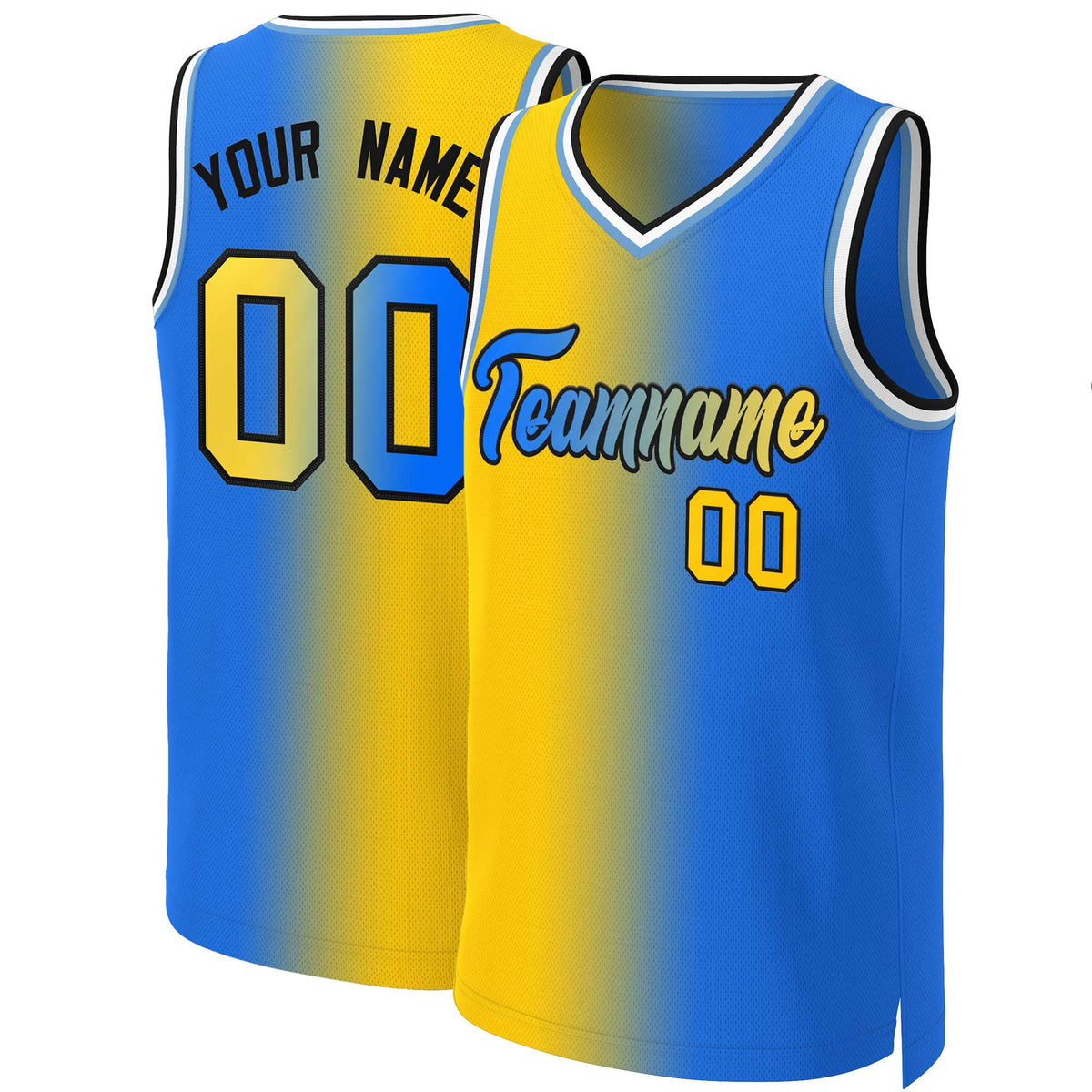 Custom Yellow Blue-Black Gradient Fashion Tops Basketball Jersey