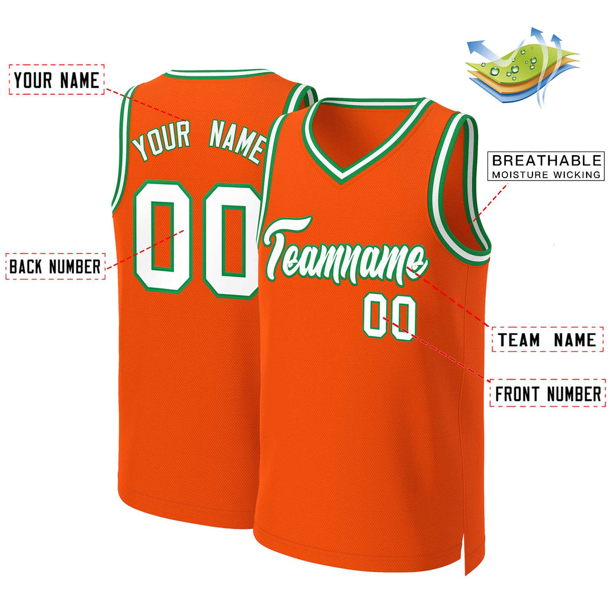 Custom Orange White-Kelly Green Classic Tops Basketball Jersey