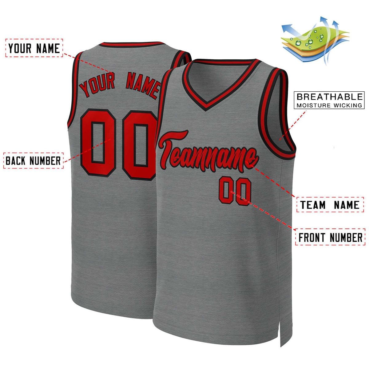 Custom Dark Gray Red-Black Classic Tops Basketball Jersey