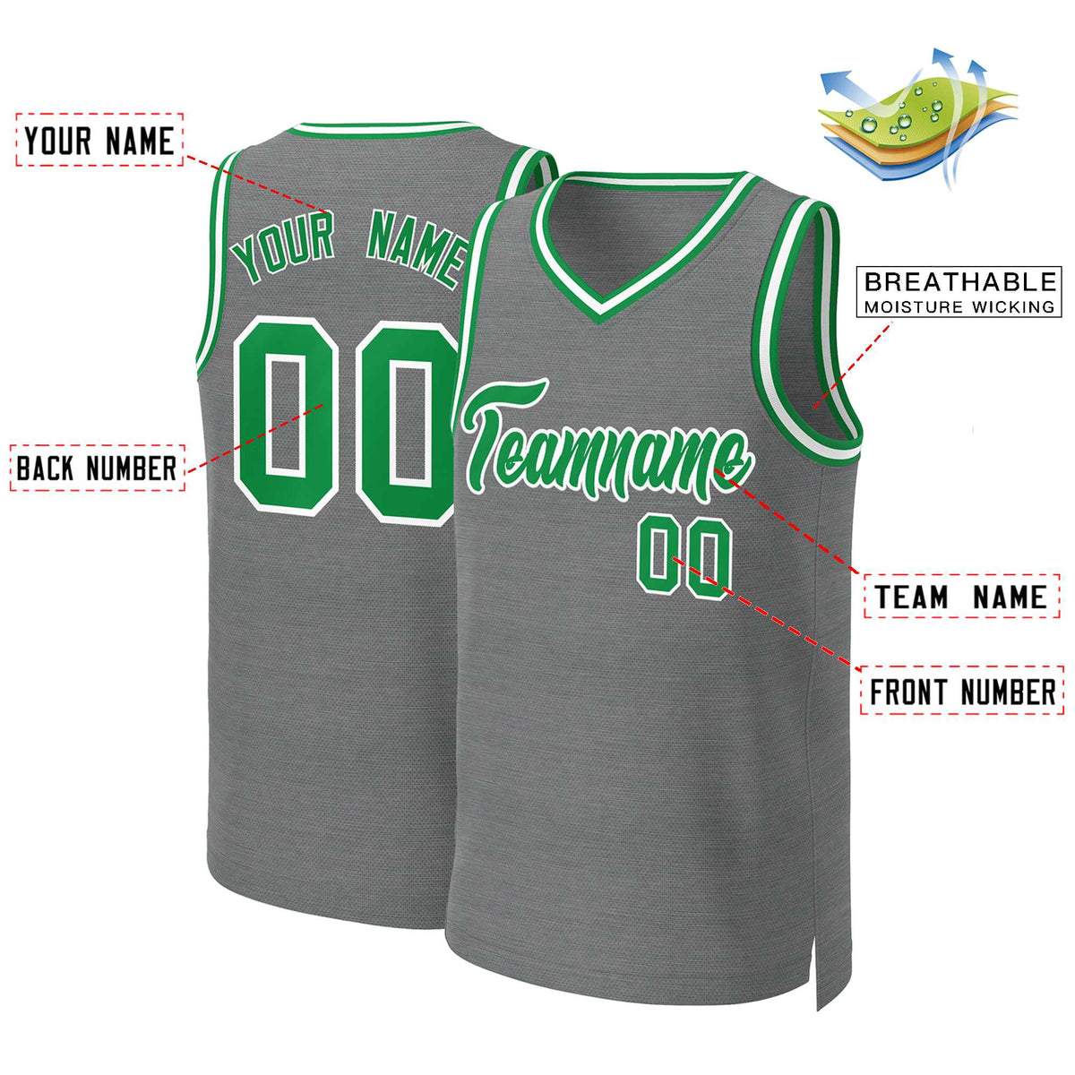 Custom Dark Gray Kelly Green-White Classic Tops Basketball Jersey