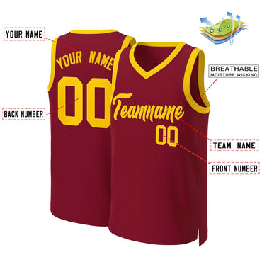 Custom Maroon Yellow Classic Tops Basketball Jersey
