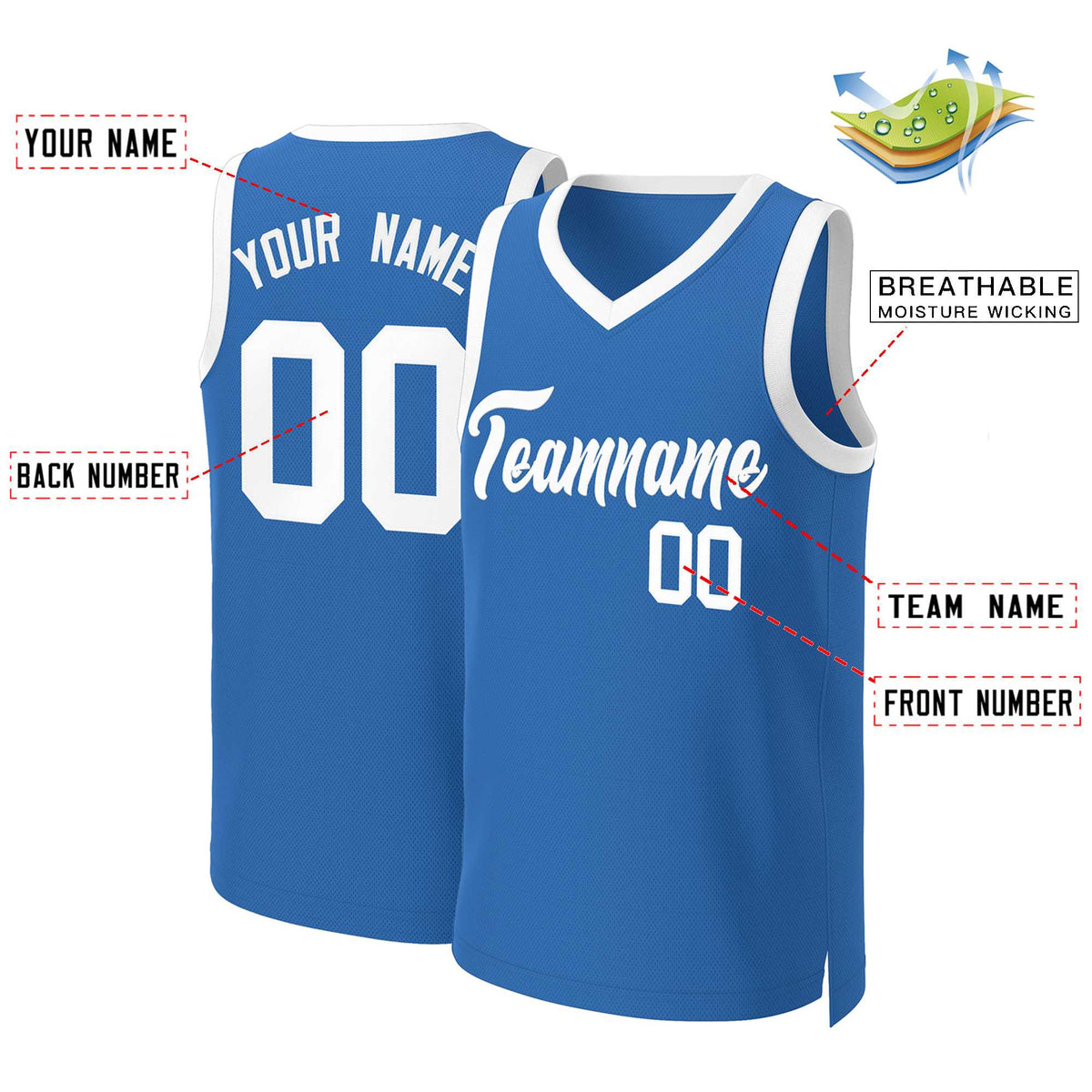 Custom Blue White Classic Tops Basketball Jersey