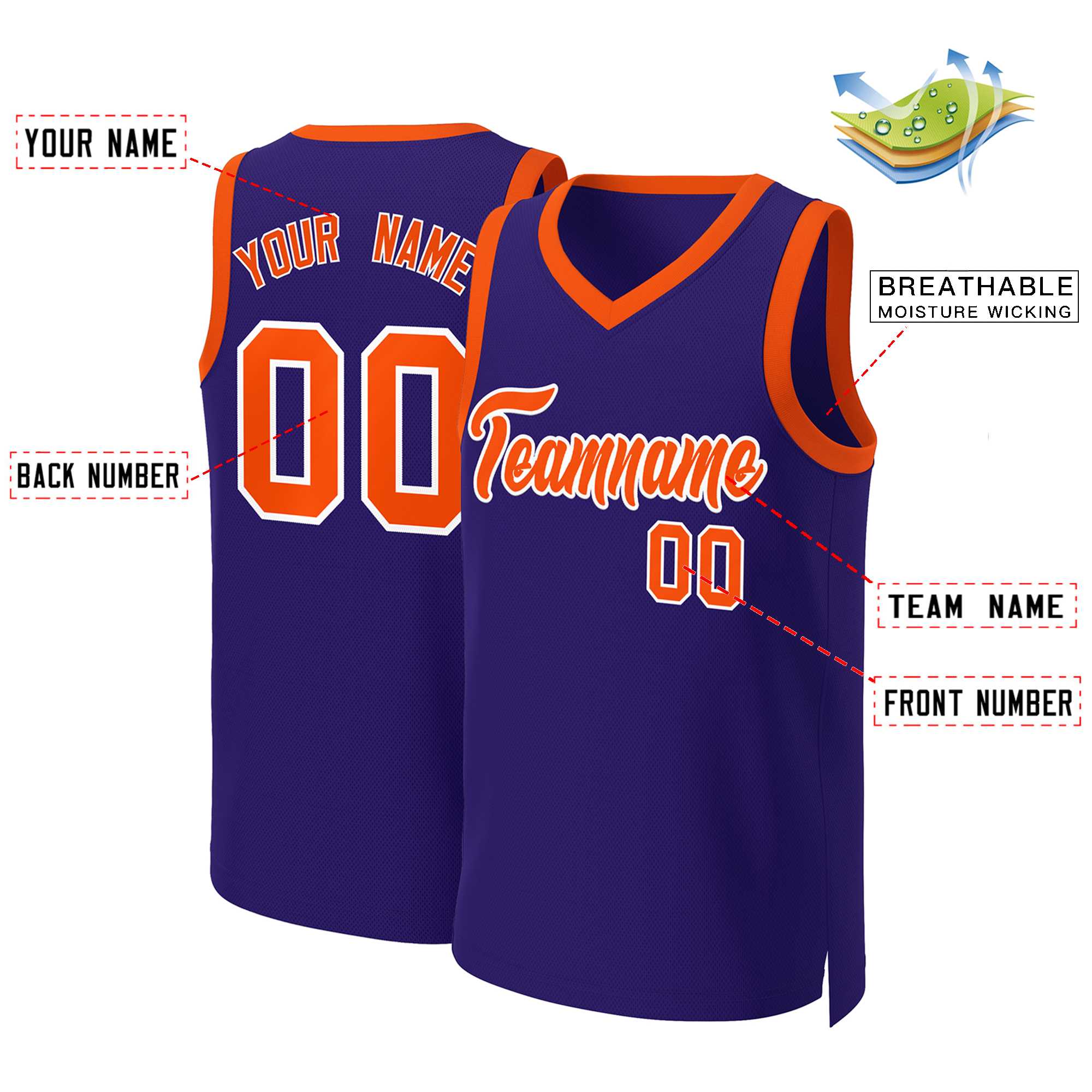 Custom Purple Orange-White Classic Tops Basketball Jersey