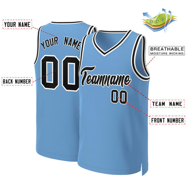 Custom Light Blue Black-White Classic Tops Basketball Jersey