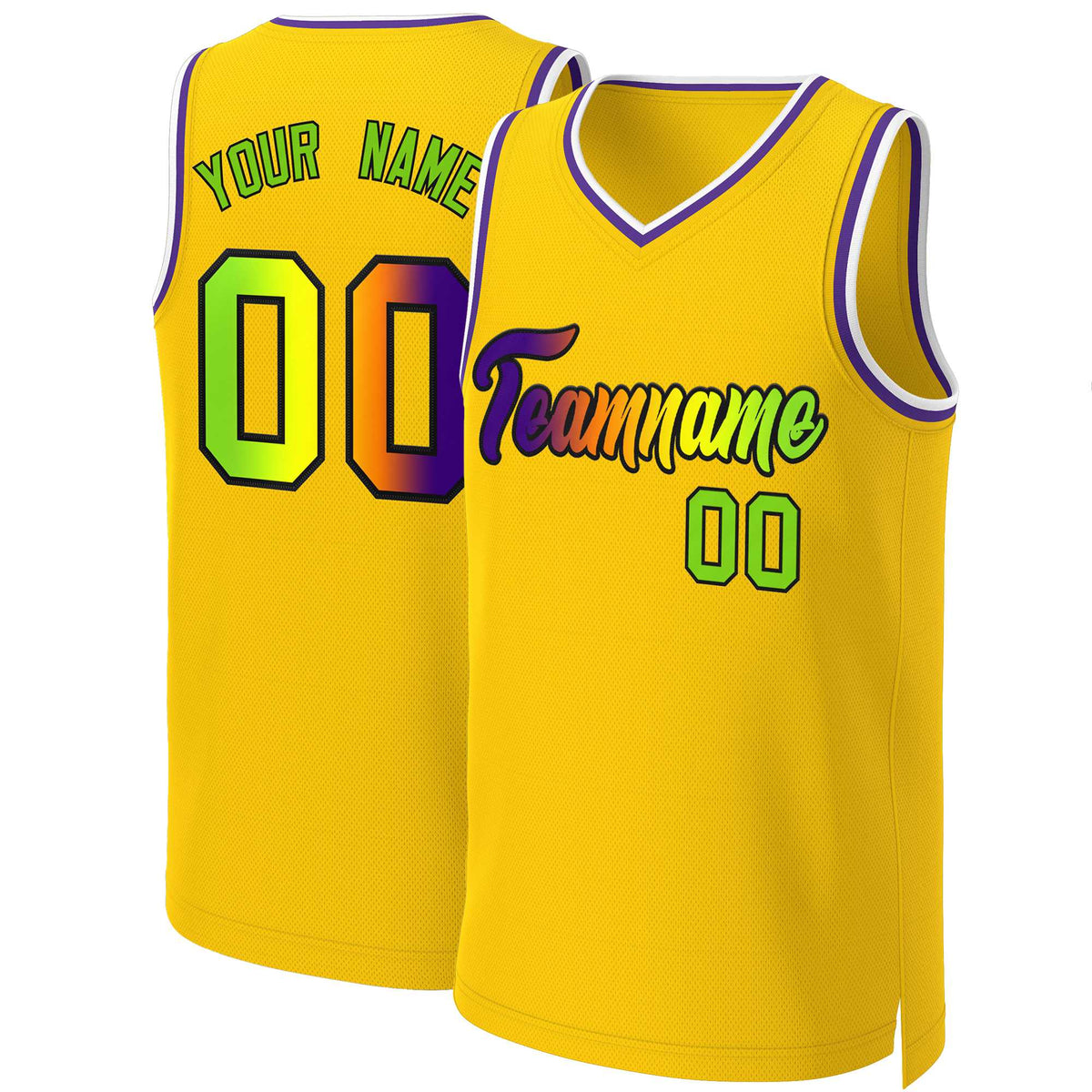 Custom Yellow Purple-Black Classic Gradient Fashion Tops Basketball Jersey