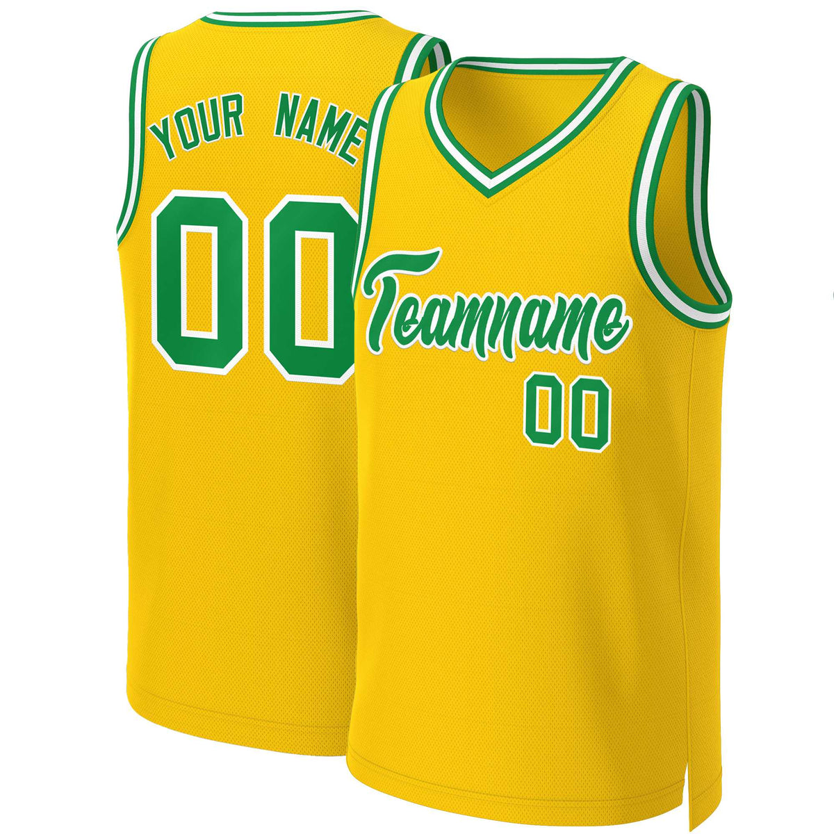 Custom Yellow Kelly Green-White Classic Tops Basketball Jersey