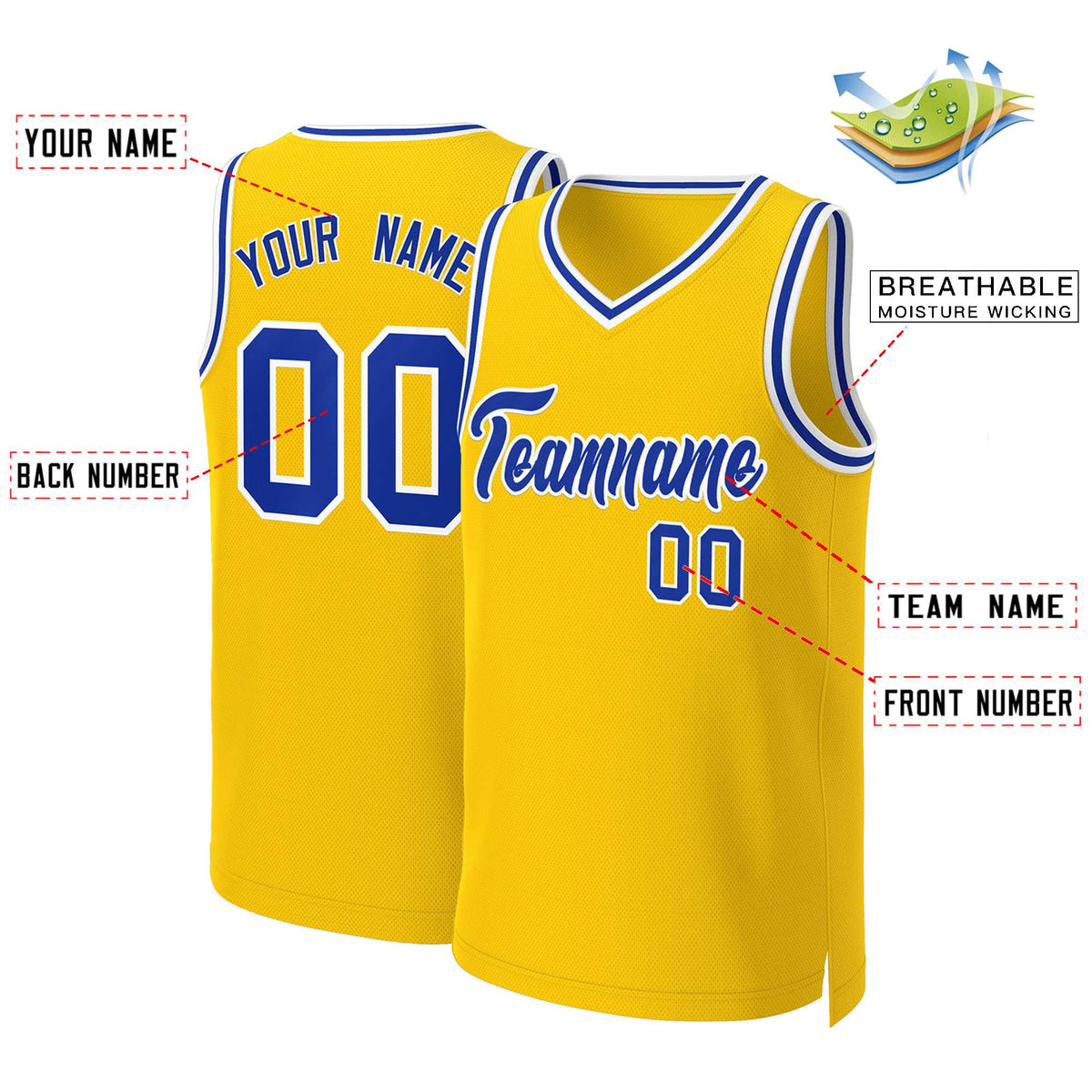 Custom Yellow Royal-White Classic Tops Basketball Jersey