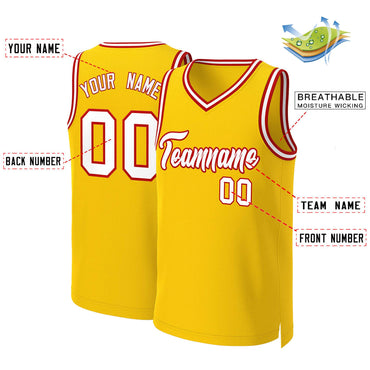 Custom Yellow White-Red Classic Tops Basketball Jersey