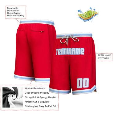 Custom Red White-Light Blue Personalized Basketball Shorts