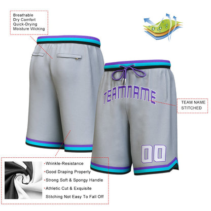 Custom Gray Purple-White Personalized Basketball Shorts