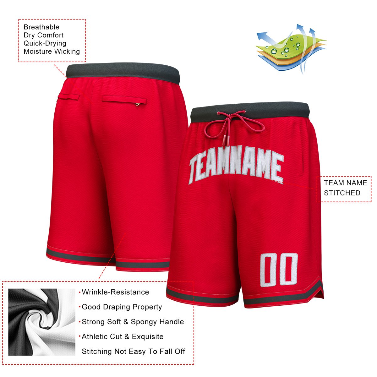 Custom Red White-Gray Personalized Basketball Shorts