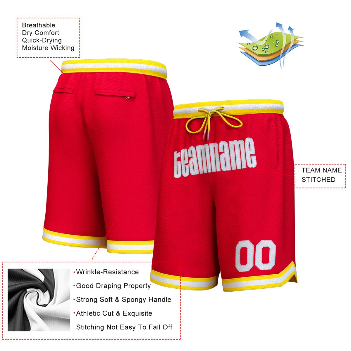 Custom Red White Personalized Basketball Shorts