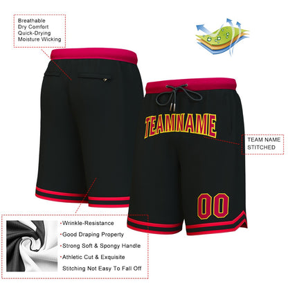 Custom Black Maroon-Yellow Personalized Basketball Shorts