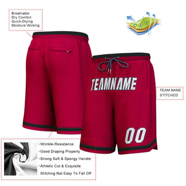 Custom Maroon White-Black Personalized Basketball Shorts