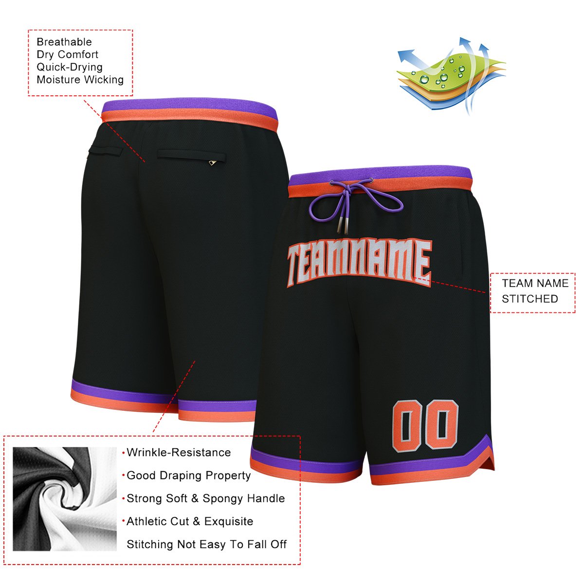Custom Black Gray-Orange Personalized Basketball Shorts