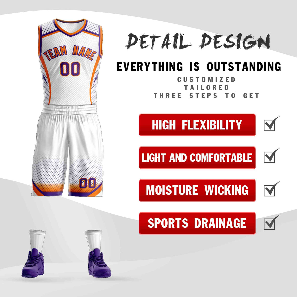 Custom White Orange-Purple Graffiti Pattern Sets Points Element Basketball Jersey