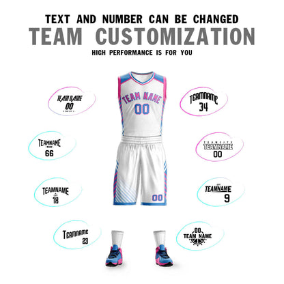 Custom White Pink-Powder Blue Graffiti Pattern Sets Bar Element Basketball Jersey
