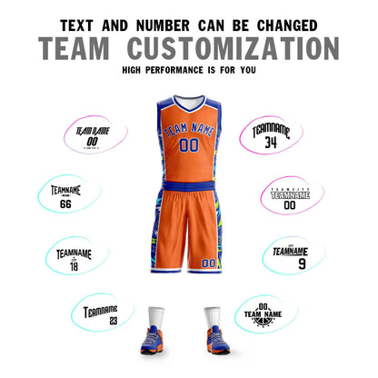 Custom Orange Royal-White Graffiti Pattern Sets Lightning Basketball Jersey