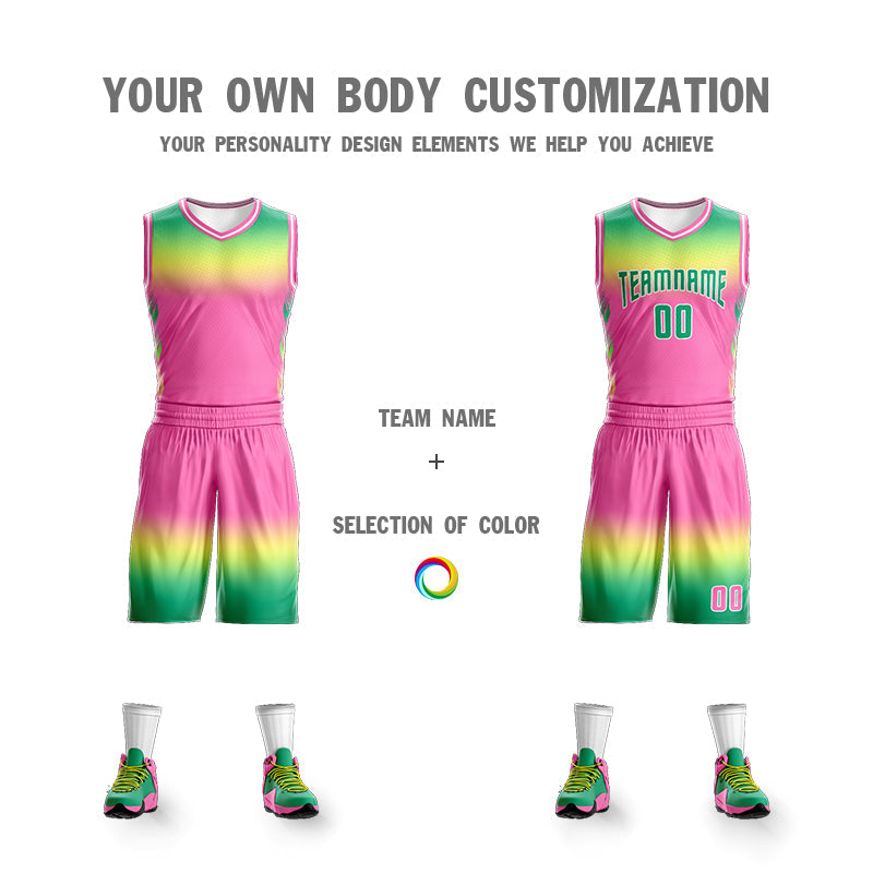Custom Kelly Green Yellow Kelly Green-White Gradient Fashion Sets Basketball Jersey