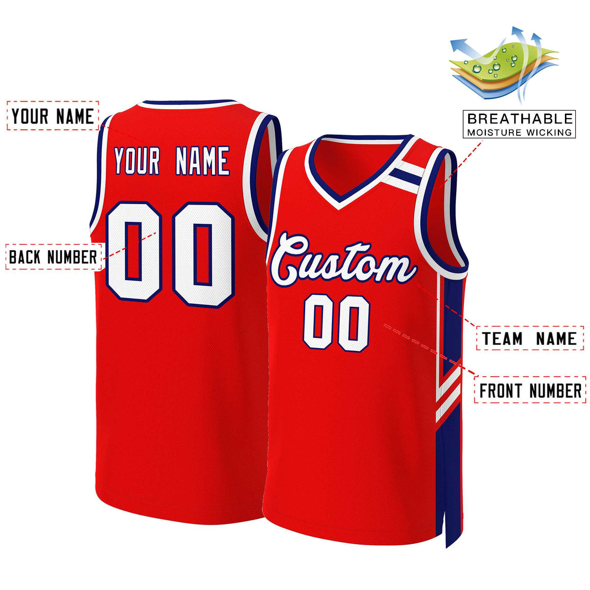 Custom Red White Navy Classic Tops Mesh Basketball Jersey