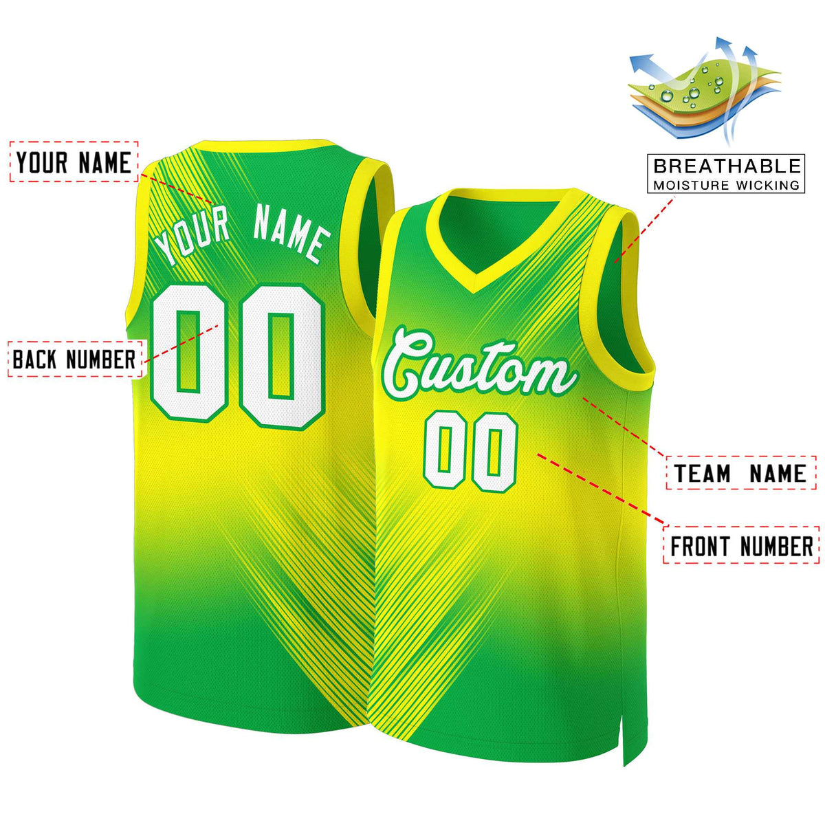 Custom Green White-Green Gradient Fashion Tops Slash Basketball Jersey