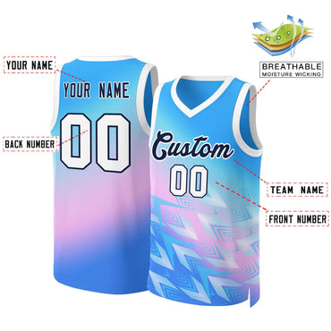 Custom Powder Blue Powder Blue-Black Gradient Fashion Tops Slash Basketball Jersey