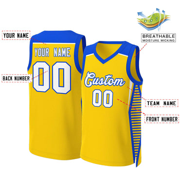 Custom Gold White-Royal Classic Tops Mesh Basketball Jersey