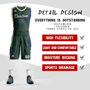 Custom Hunter Green Cream-Royal Classic Sets Sports Uniform Basketball Jersey