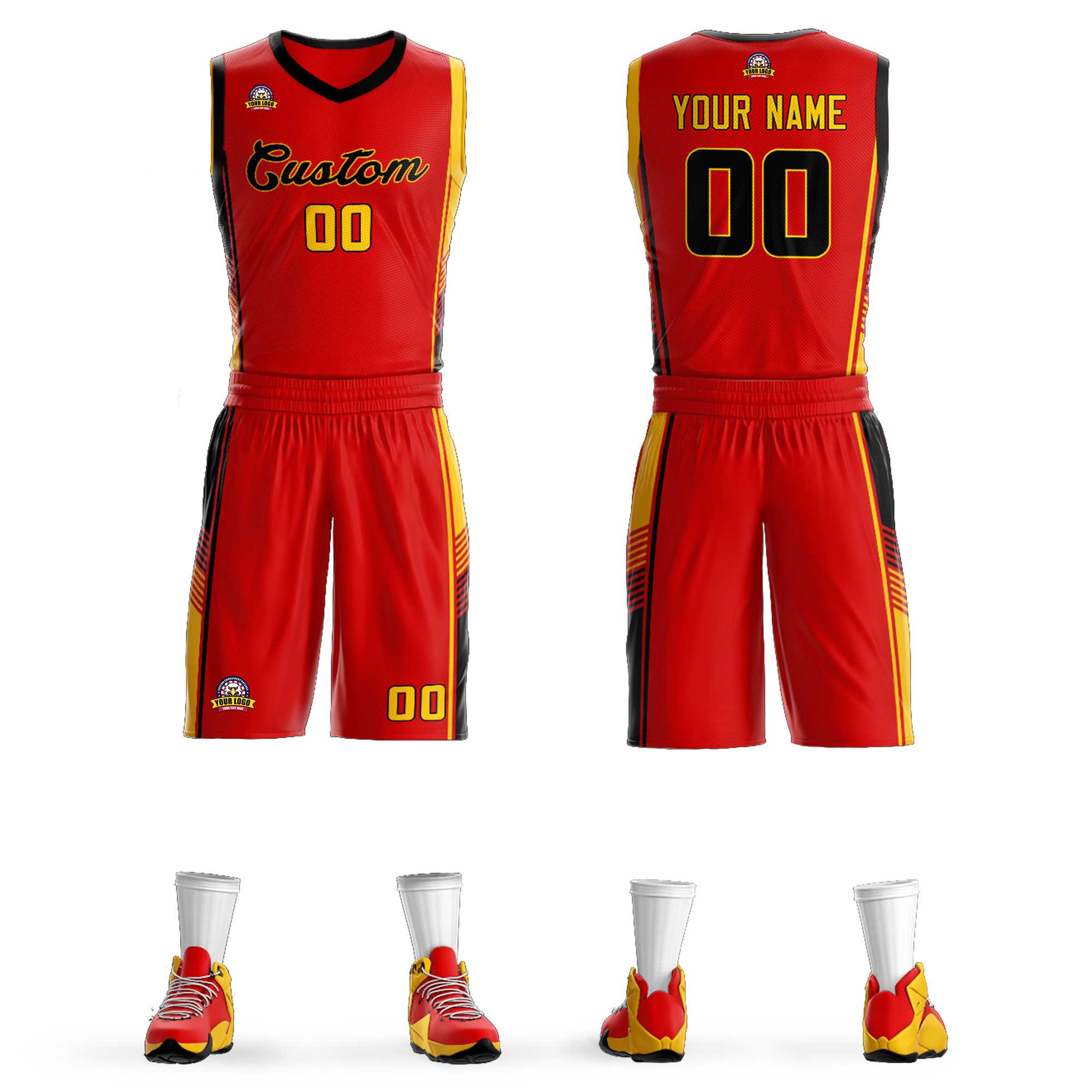 Custom Red Black-Gold Classic Sets Sports Uniform Basketball Jersey