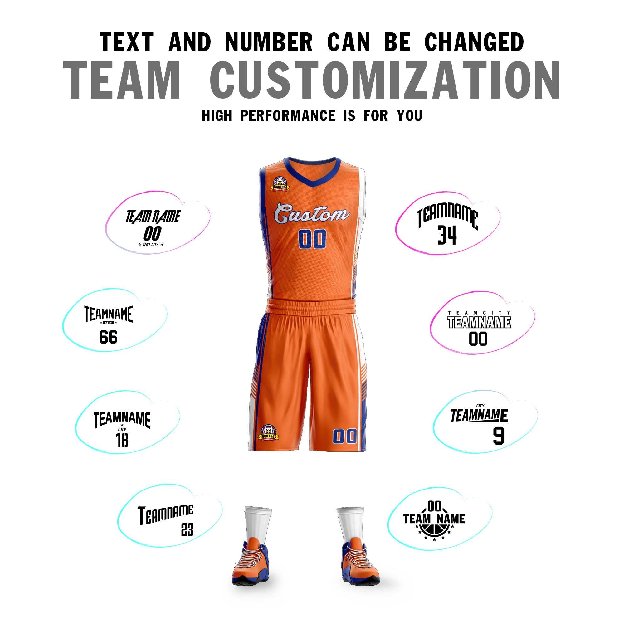 Custom Orange Royal-White Classic Sets Sports Uniform Basketball Jersey