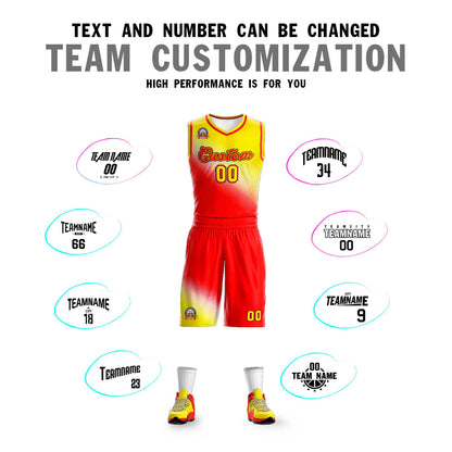 Custom Gold Red Gradient Fashion Sports Uniform Basketball Jersey