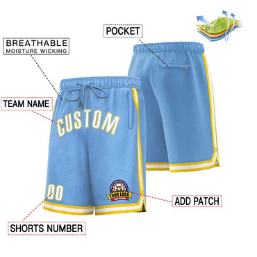 Custom Light Blue White-Gold Classic Style Basketball Mesh Shorts