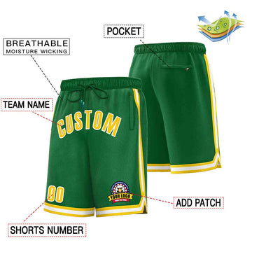 Custom Kelly Green Gold-White Classic Style Basketball Mesh Shorts