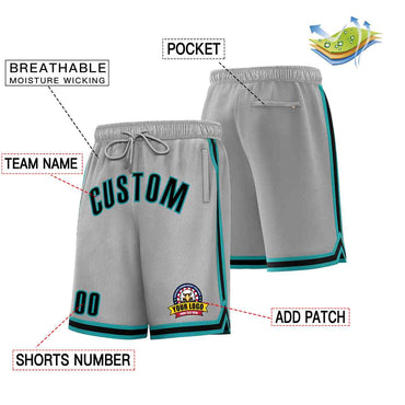 Custom Gray Black-Teal Classic Style Basketball Mesh Shorts