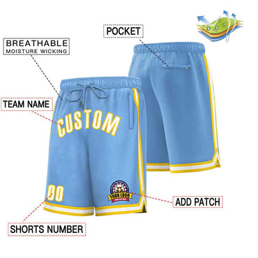 Custom Light Blue White-Gold Classic Style Basketball Mesh Shorts
